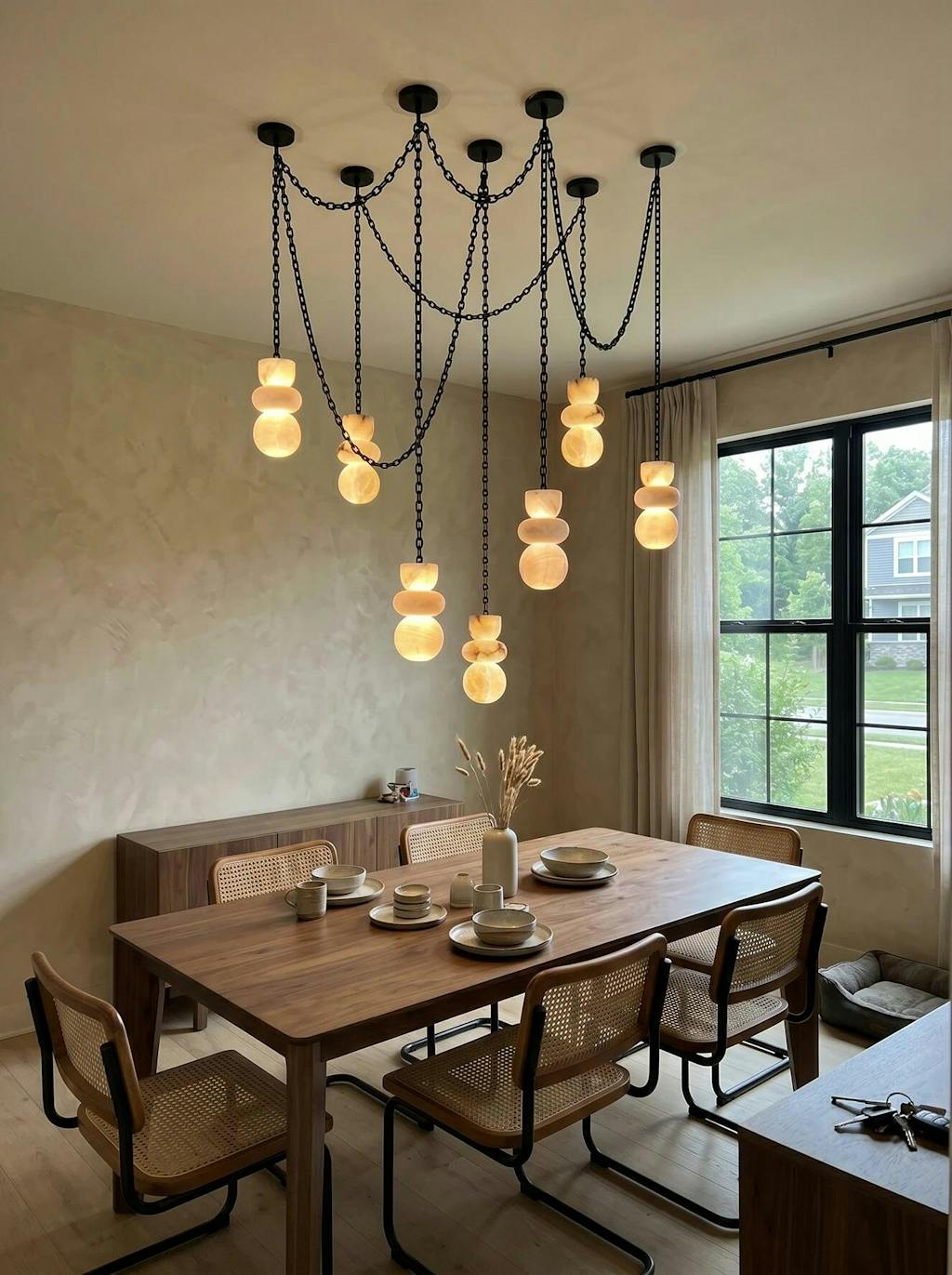 Alabaster Cylindrical Chain Chandelier