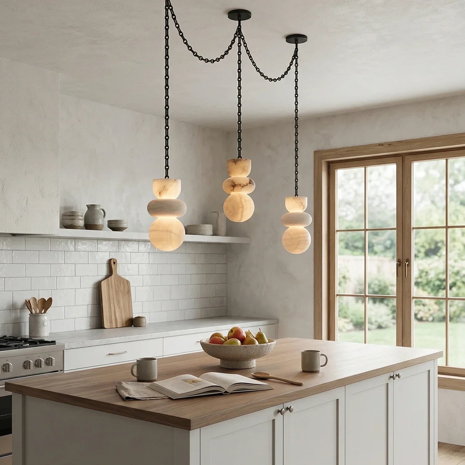 Alabaster Cylindrical Chain Chandelier