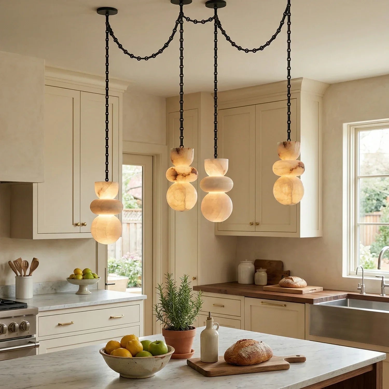 Alabaster Cylindrical Chain Chandelier