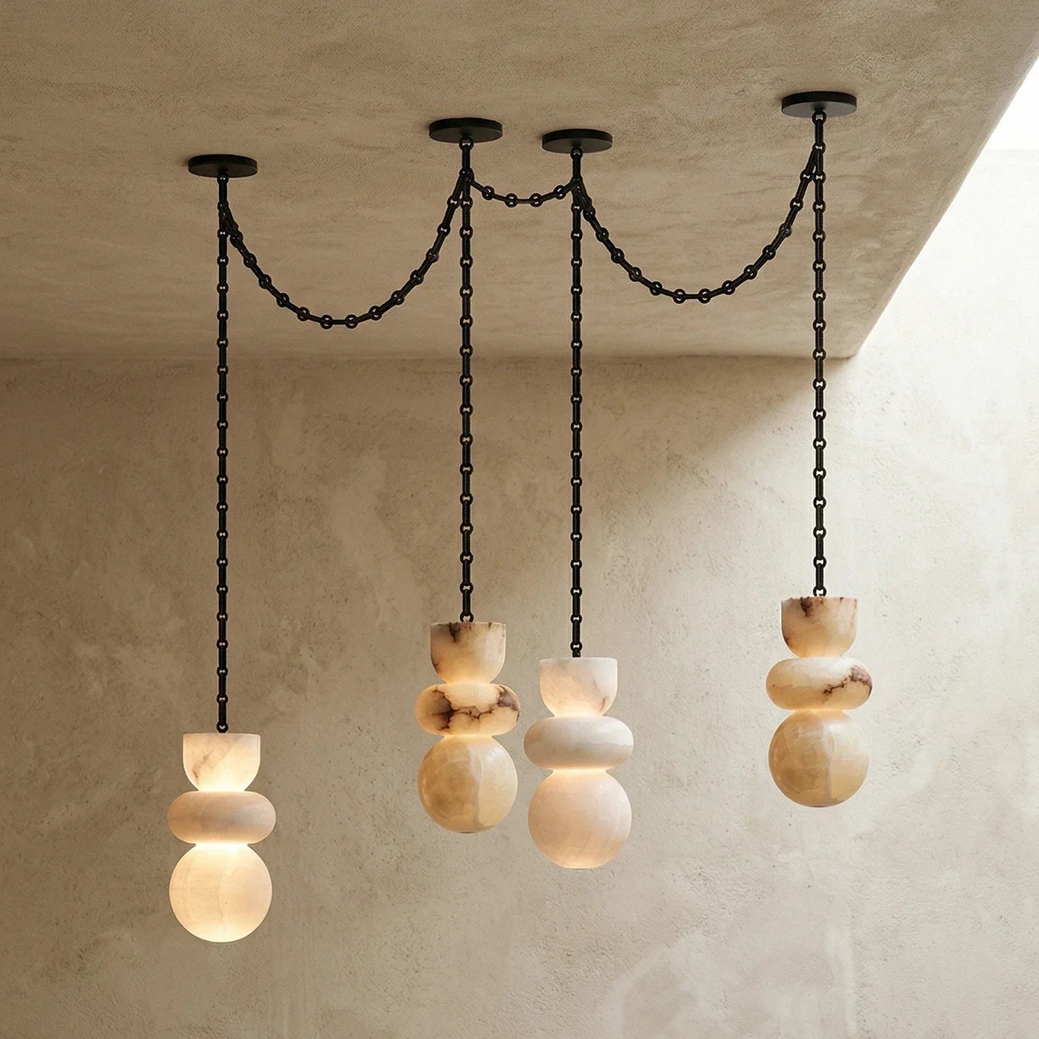 Alabaster Cylindrical Chain Chandelier