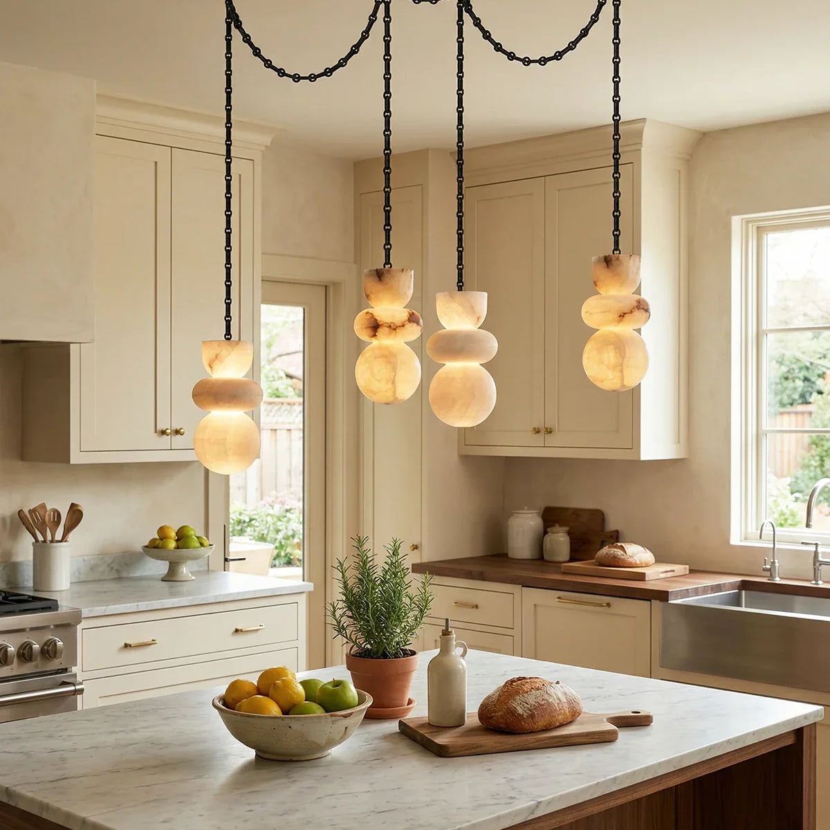 Alabaster Cylindrical Chain Chandelier
