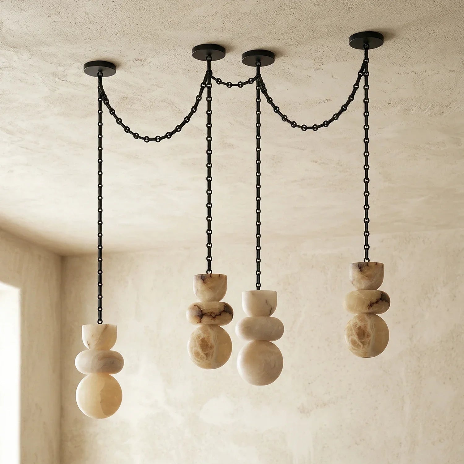Alabaster Cylindrical Chain Chandelier