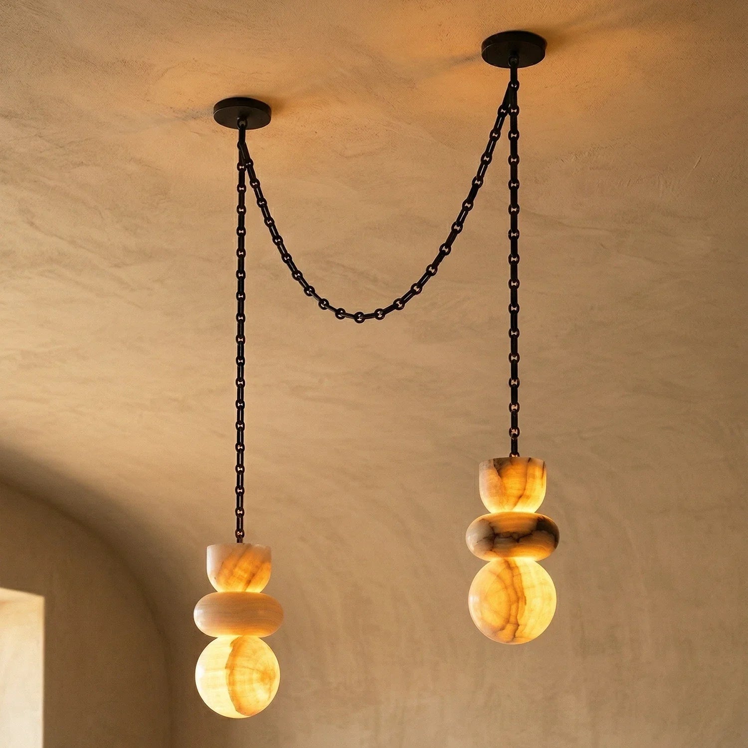 Alabaster Cylindrical Chain Chandelier