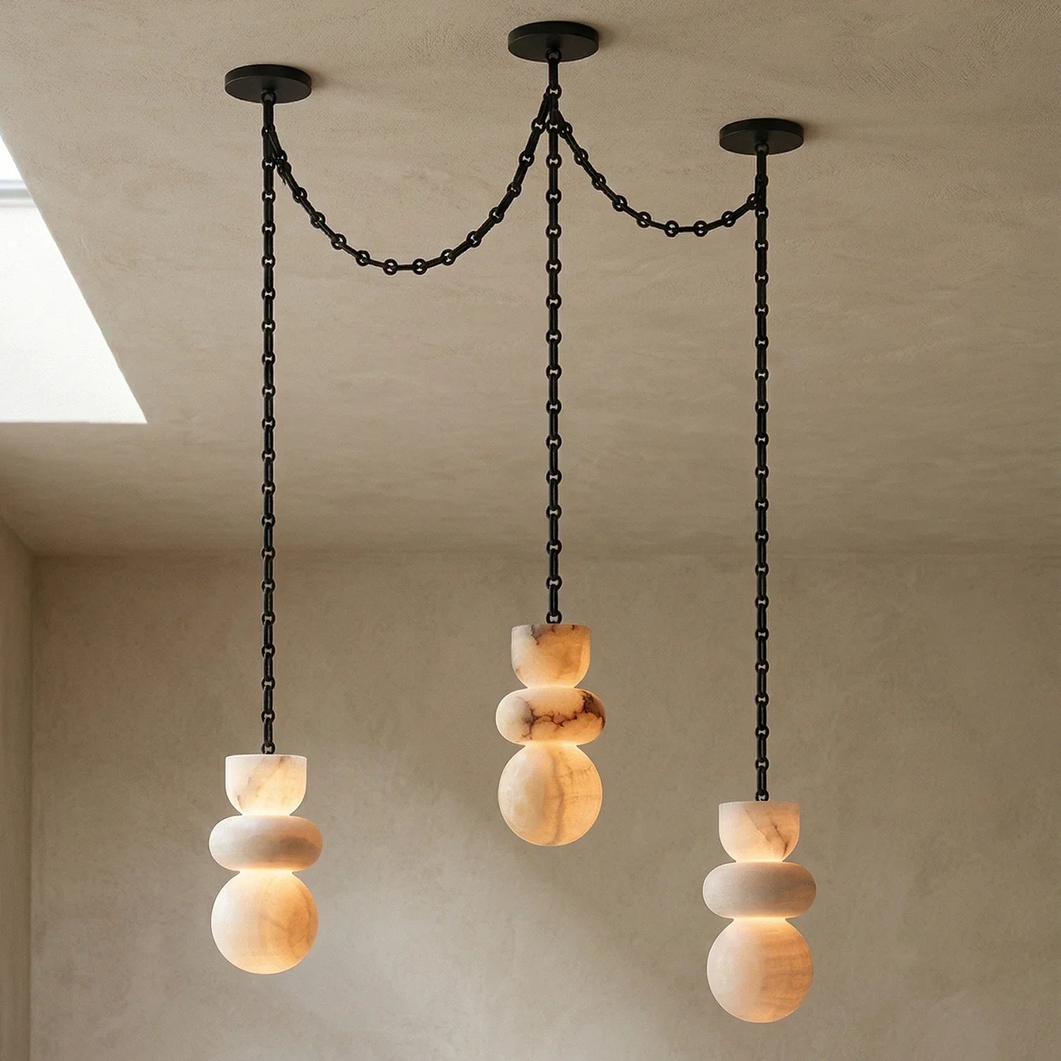 Alabaster Cylindrical Chain Chandelier