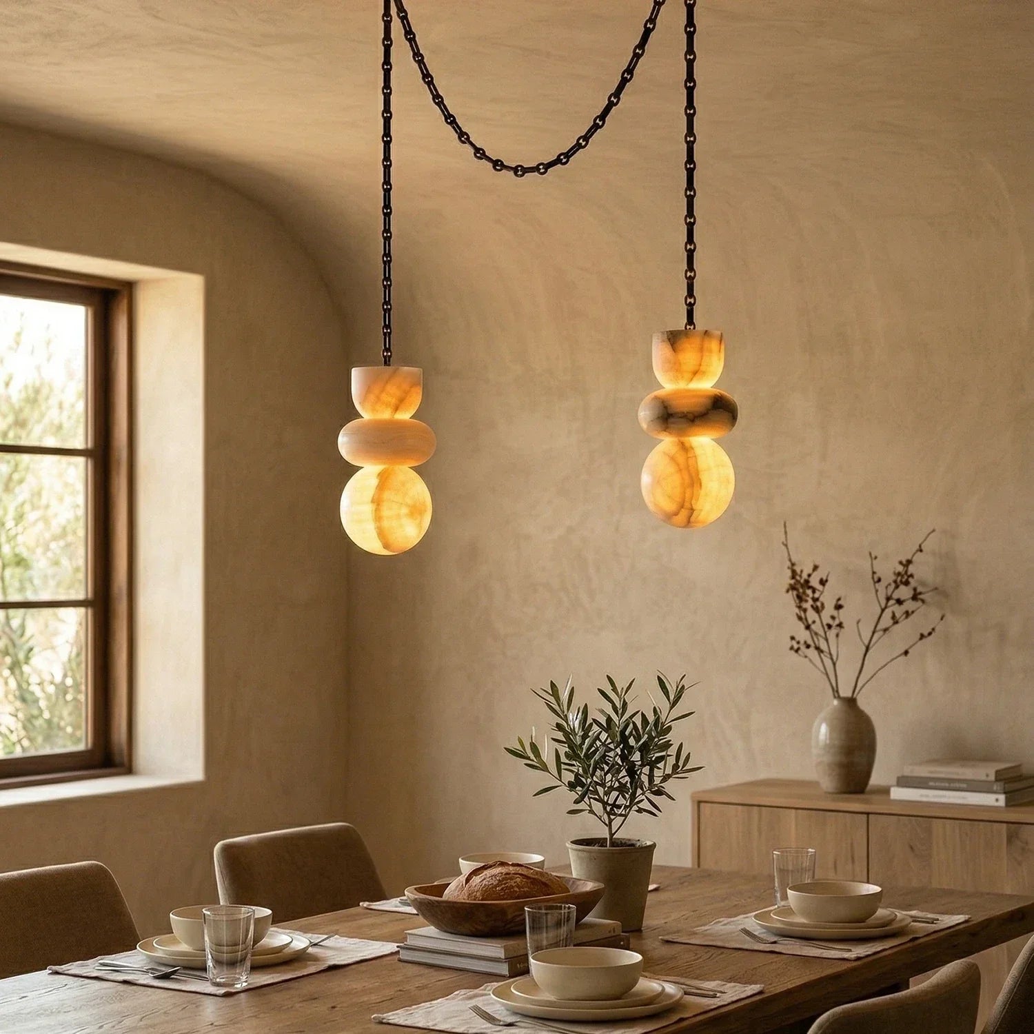 Alabaster Cylindrical Chain Chandelier
