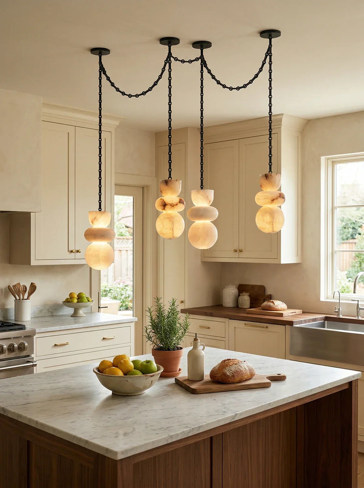 Alabaster Cylindrical Chain Chandelier