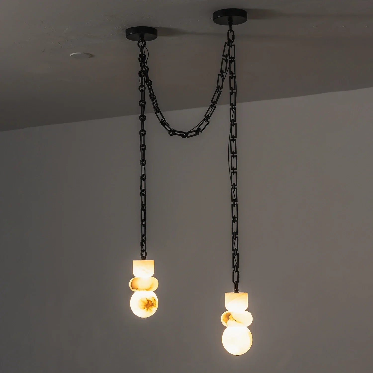 Alabaster Cylindrical Chain Chandelier