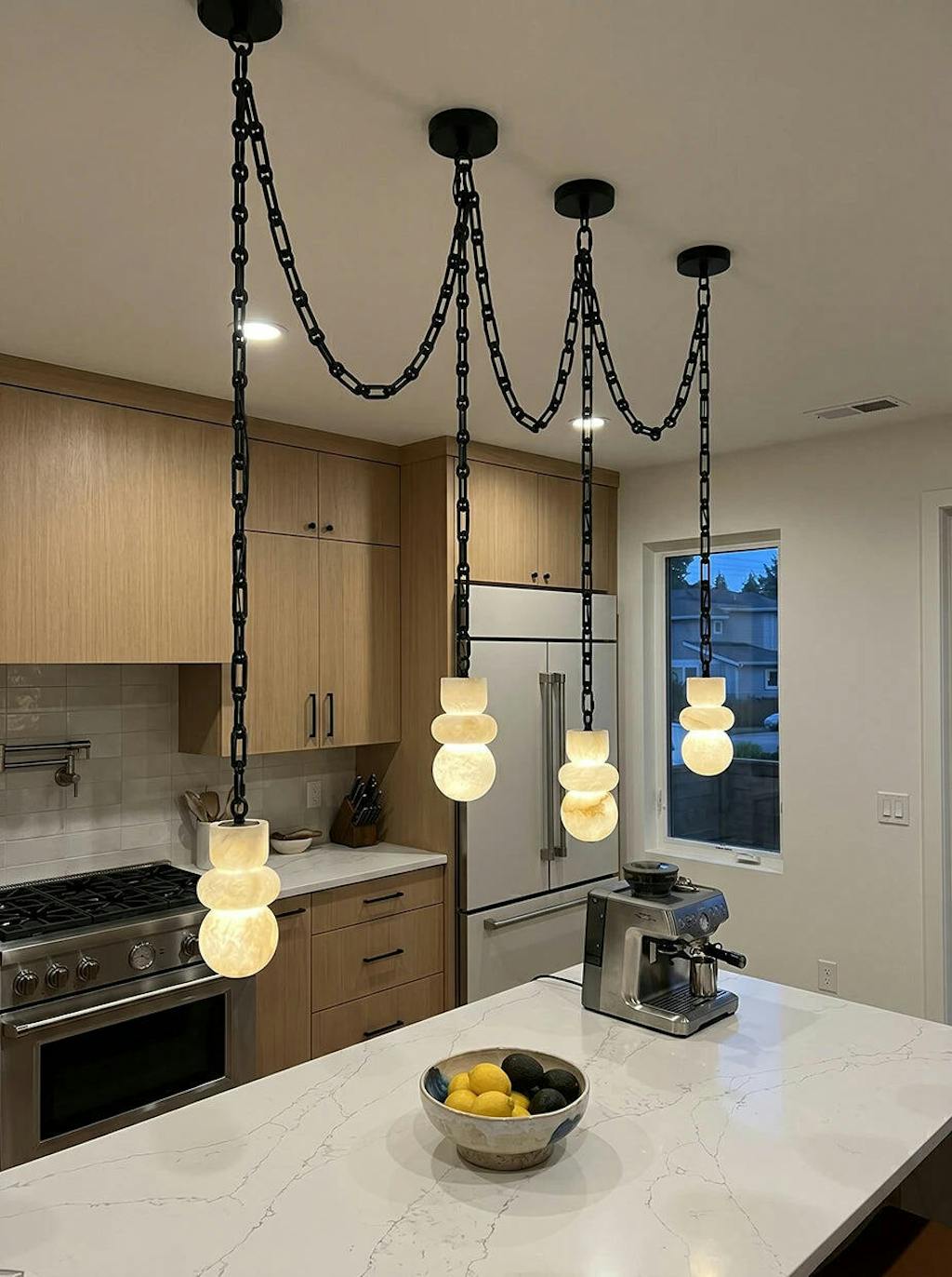 Alabaster Cylindrical Chain Chandelier