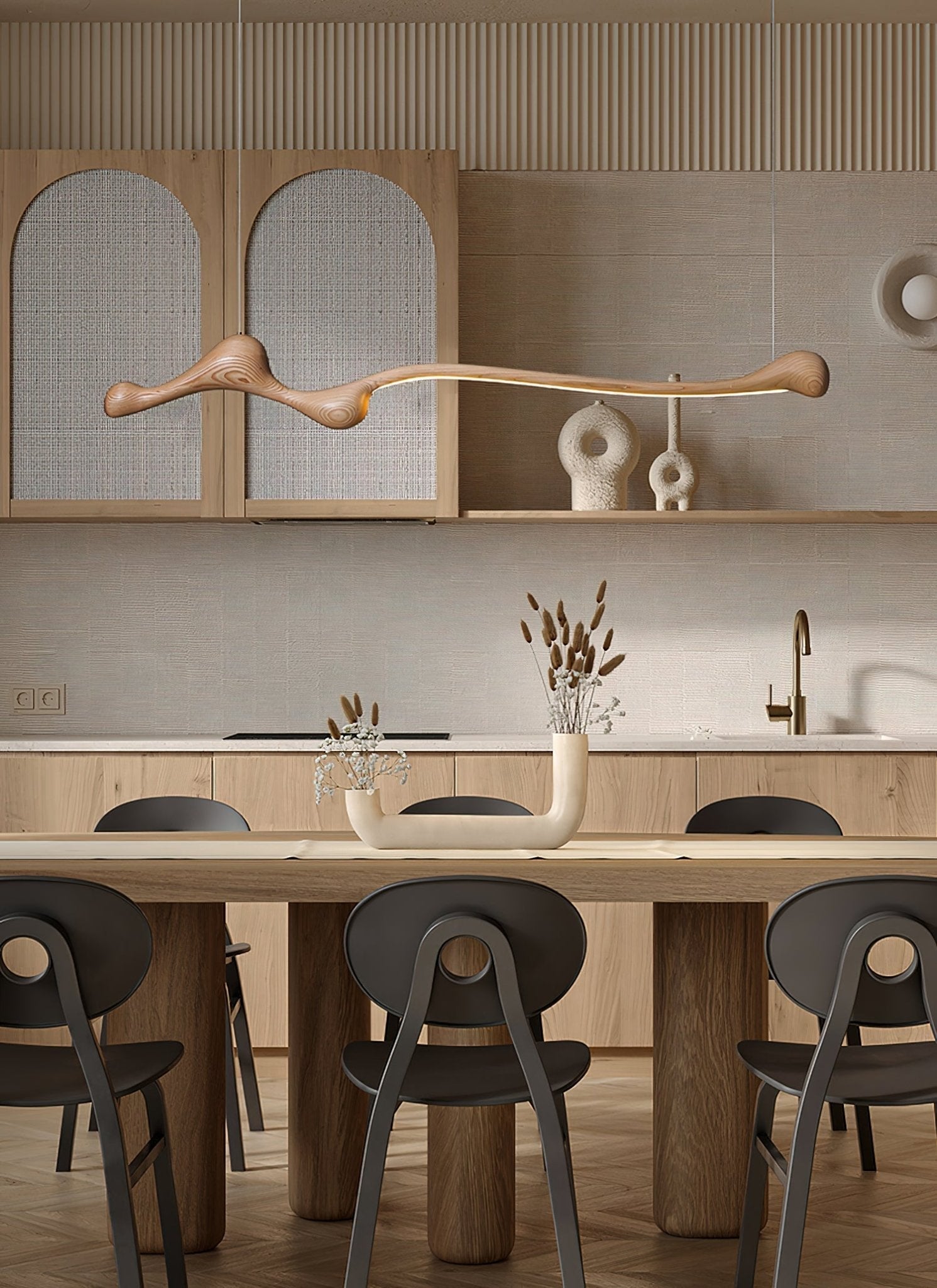 Ardena Sculpted Wood Linear Pendant Lamp