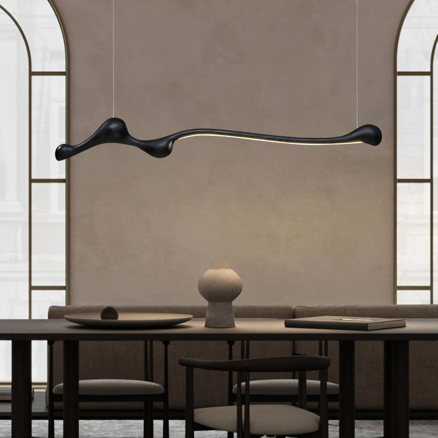 Ardena Sculpted Wood Linear Pendant Lamp