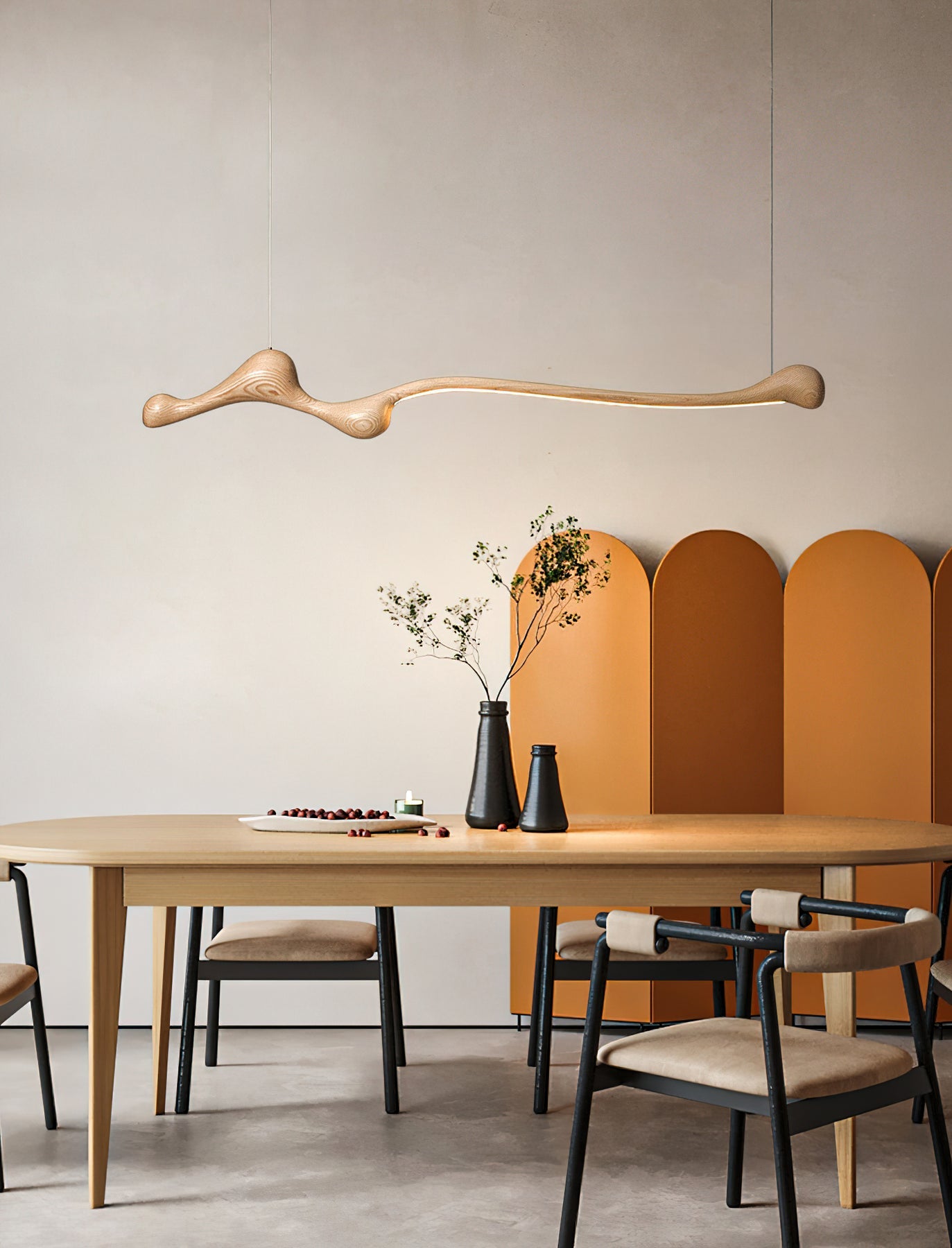 Ardena Sculpted Wood Linear Pendant Lamp