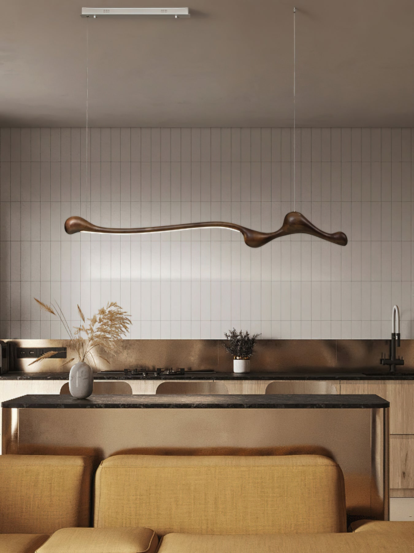 Ardena Sculpted Wood Linear Pendant Lamp