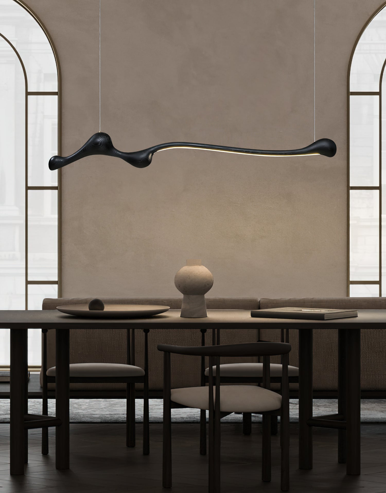 Ardena Sculpted Wood Linear Pendant Lamp