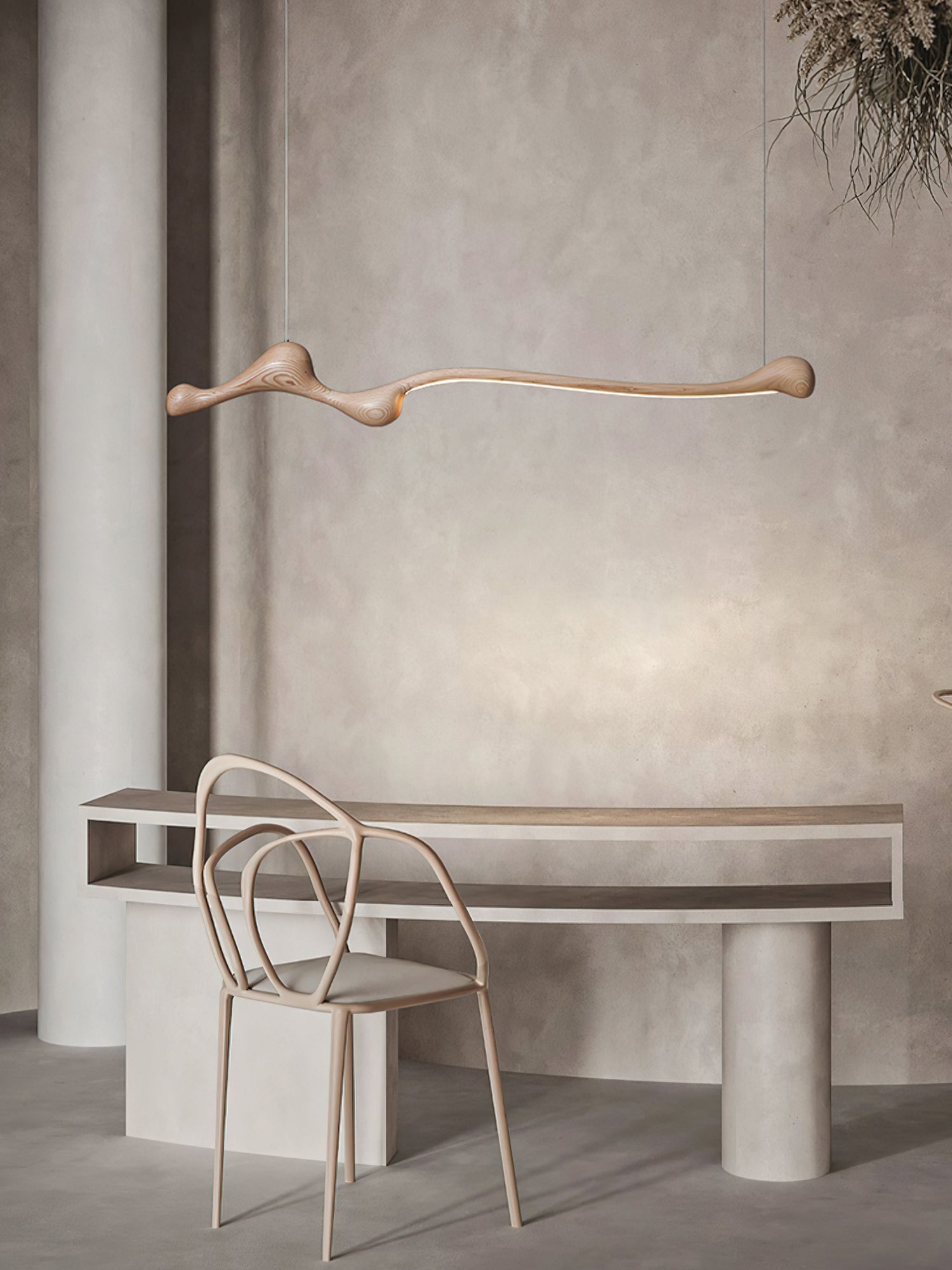 Ardena Sculpted Wood Linear Pendant Lamp