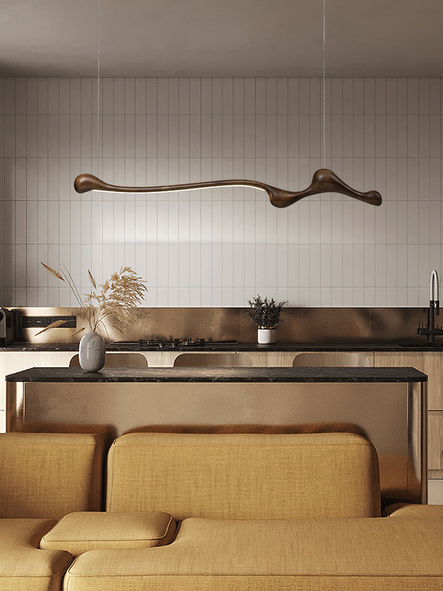 Ardena Sculpted Wood Linear Pendant Lamp