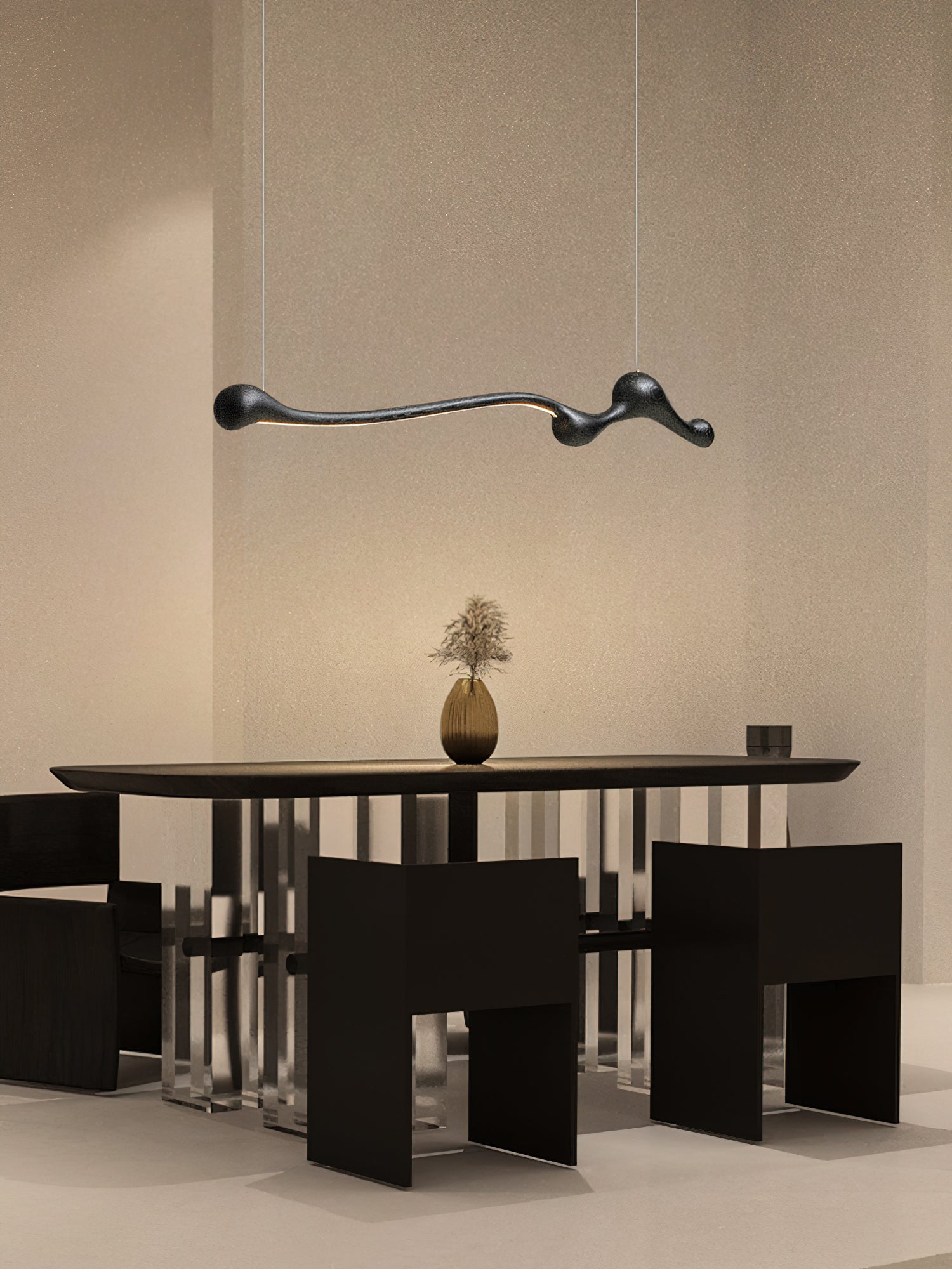 Ardena Sculpted Wood Linear Pendant Lamp