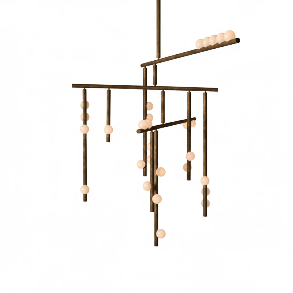 Brass Glass Drop Chandelier