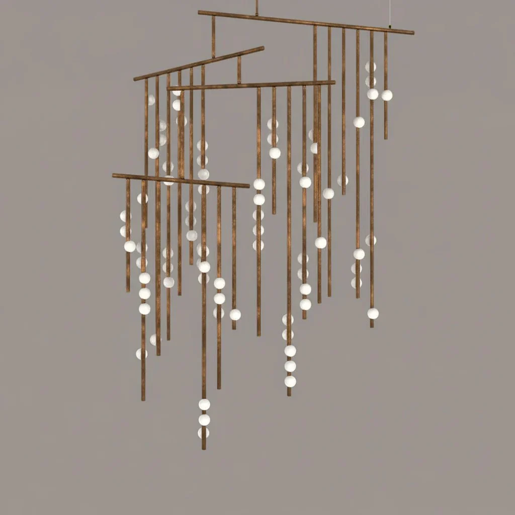 Brass Glass Drop Chandelier