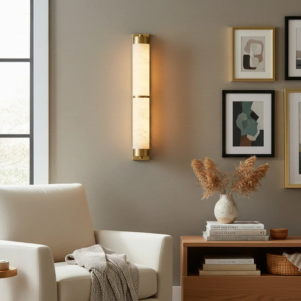 Calista Linear Alabaster Brass Sconce