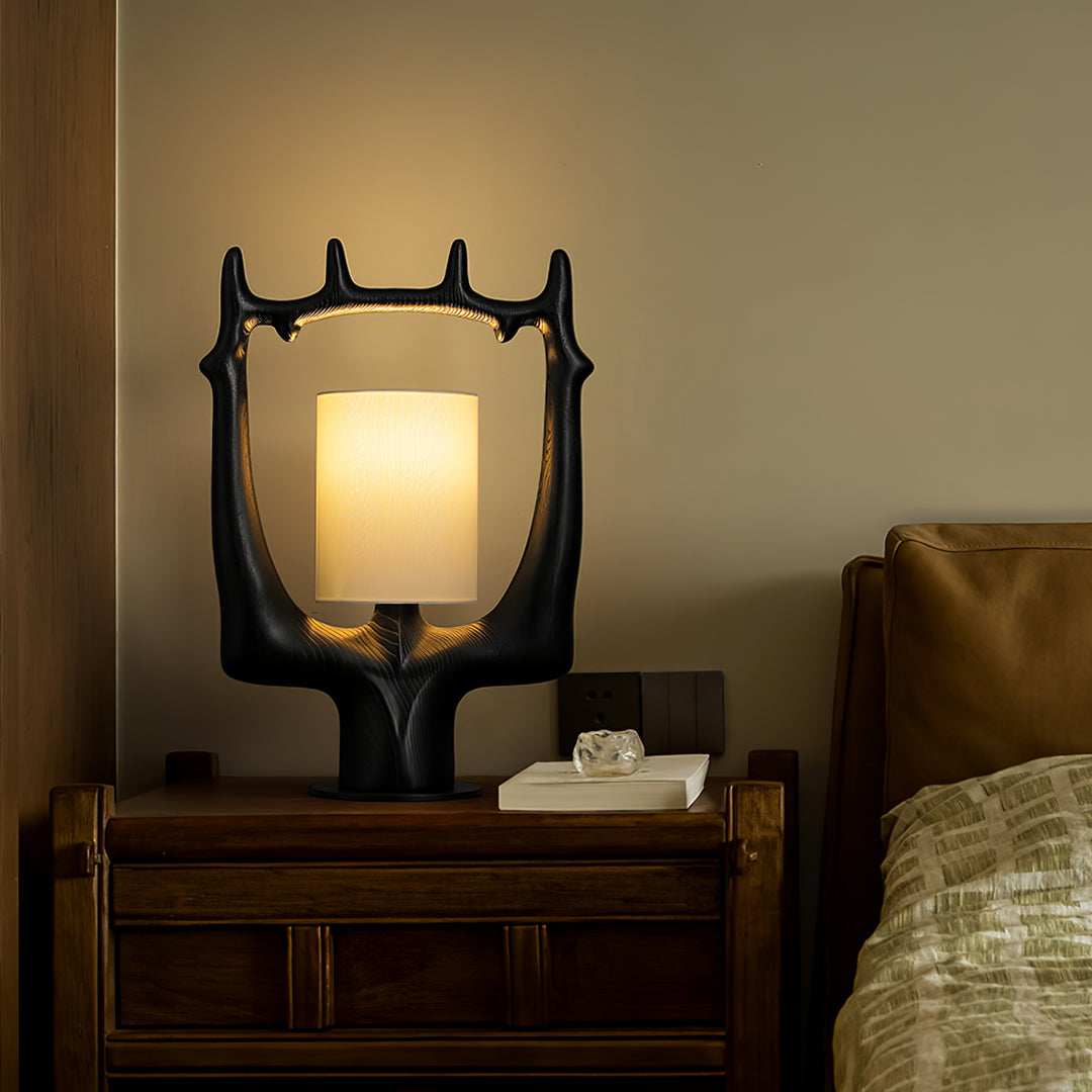 Cervina Sculptural Wood Ring Table Lamp