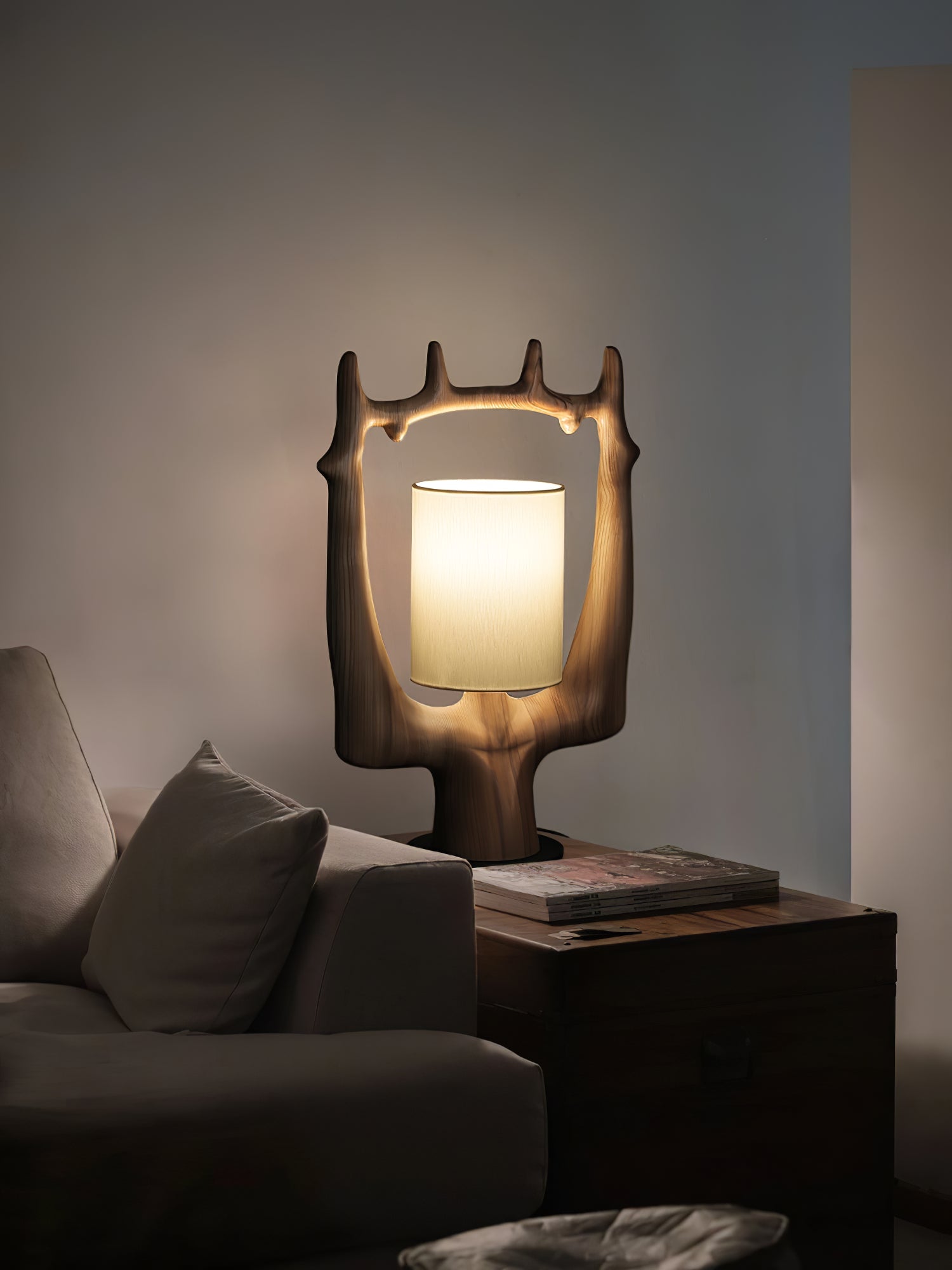 Cervina Sculptural Wood Ring Table Lamp