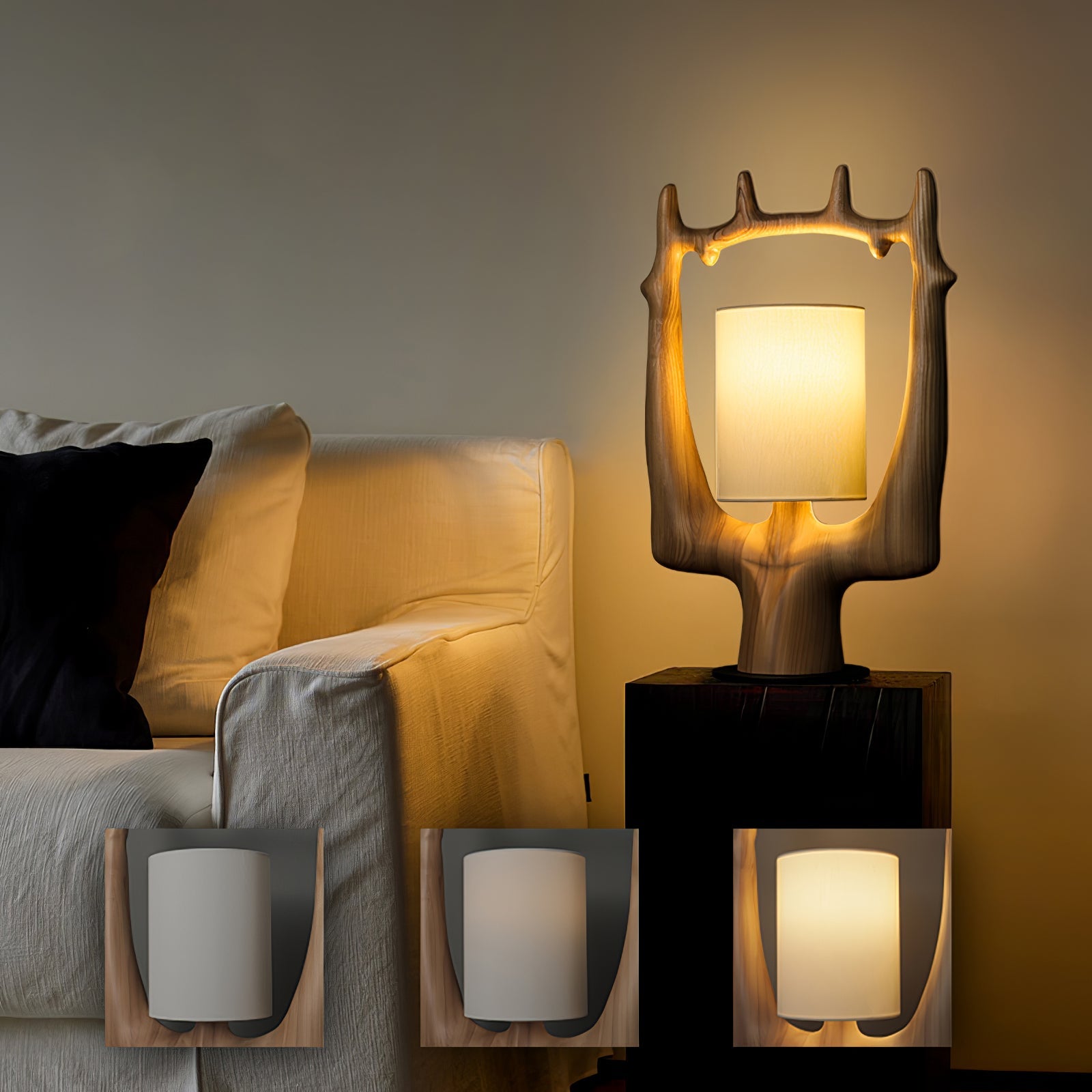 Cervina Sculptural Wood Ring Table Lamp