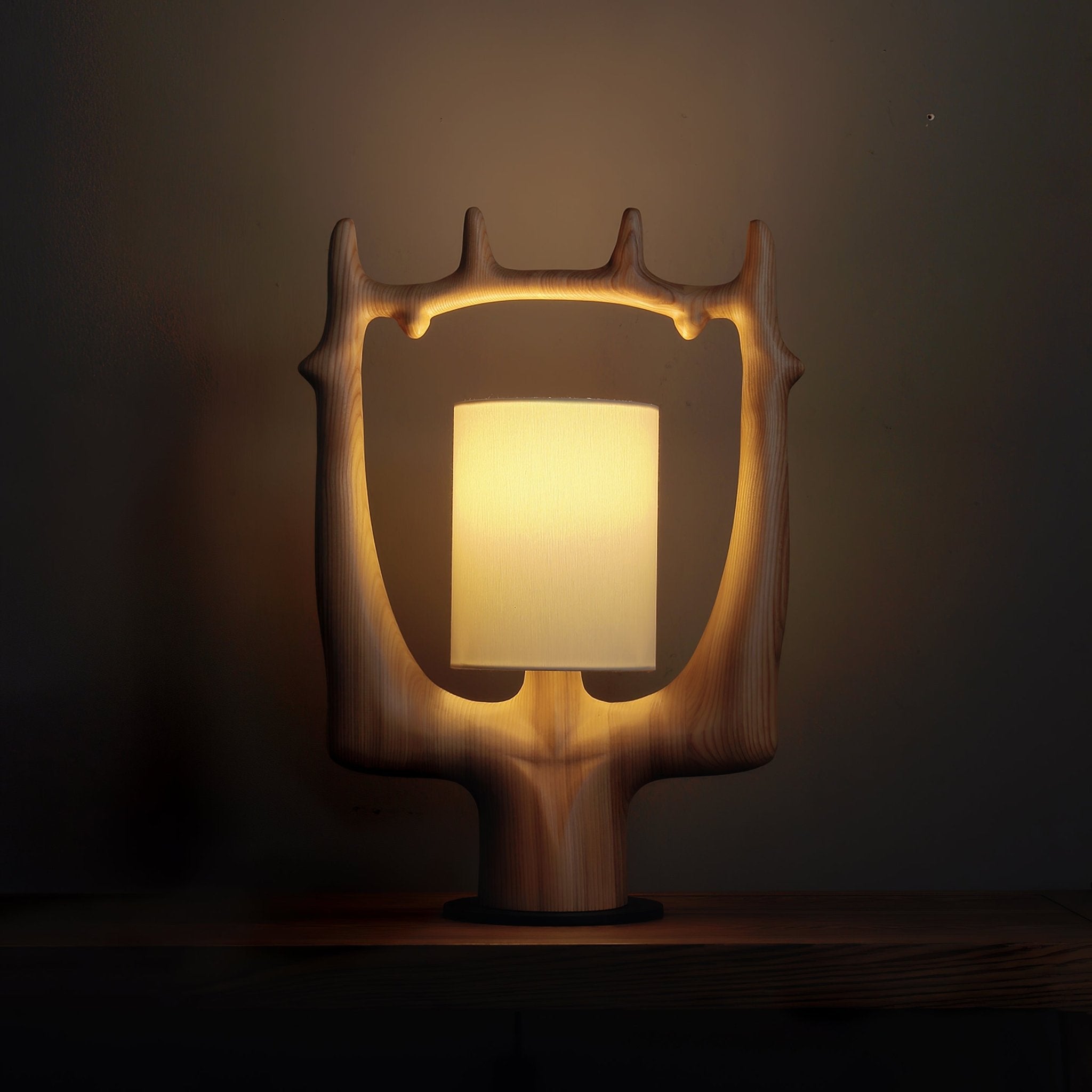 Cervina Sculptural Wood Ring Table Lamp