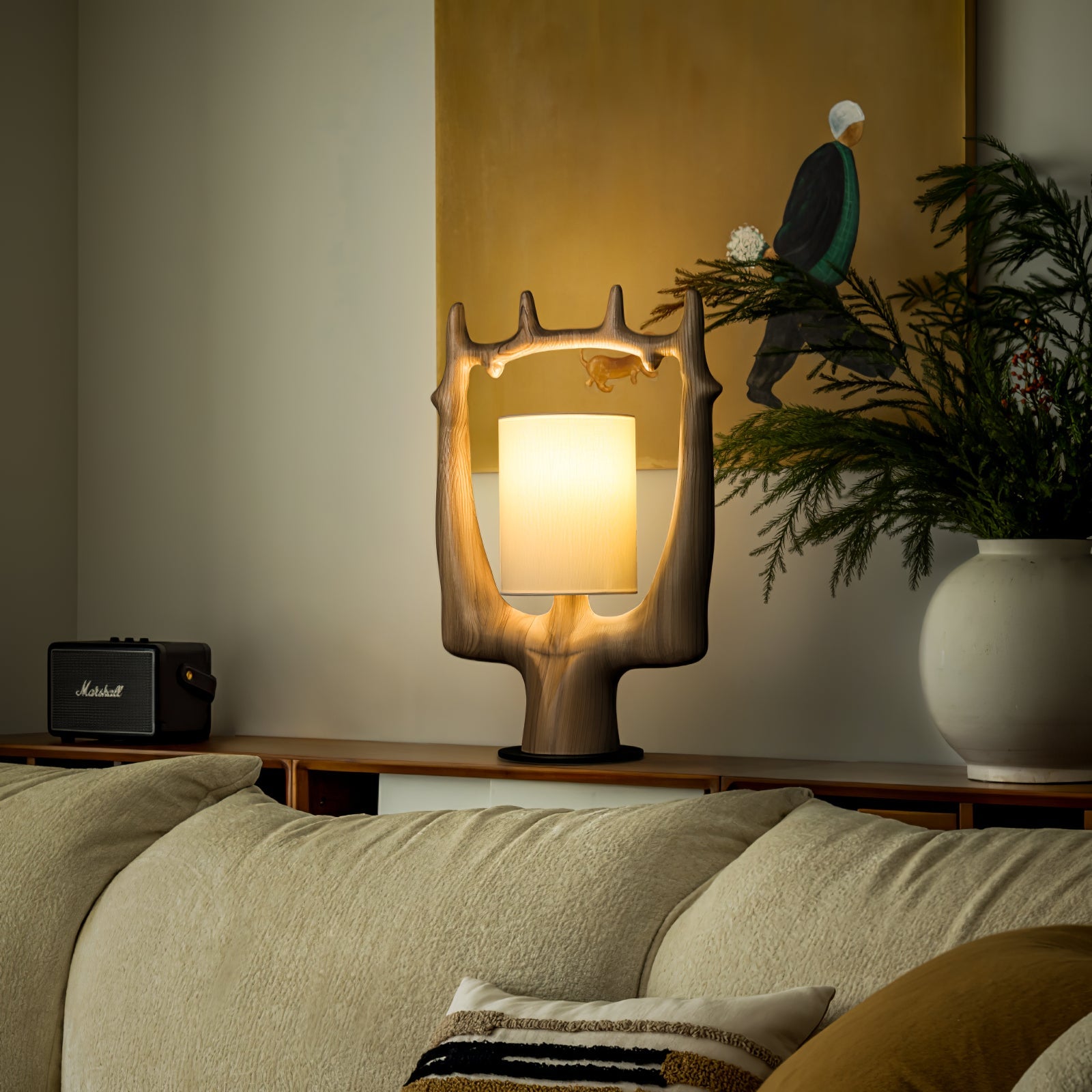 Cervina Sculptural Wood Ring Table Lamp