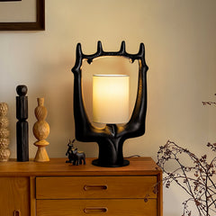 Cervina Sculptural Wood Ring Table Lamp