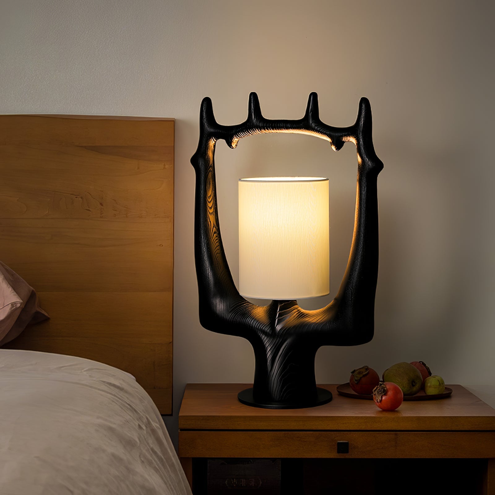 Cervina Sculptural Wood Ring Table Lamp