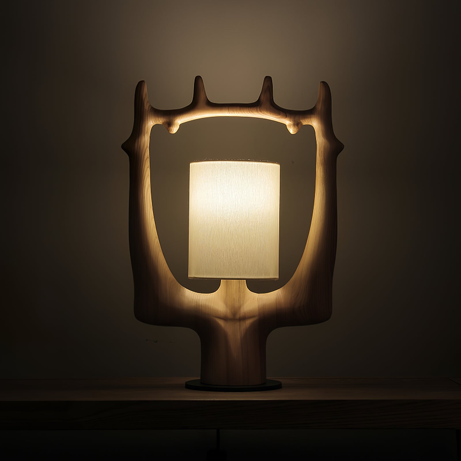 Cervina Sculptural Wood Ring Table Lamp