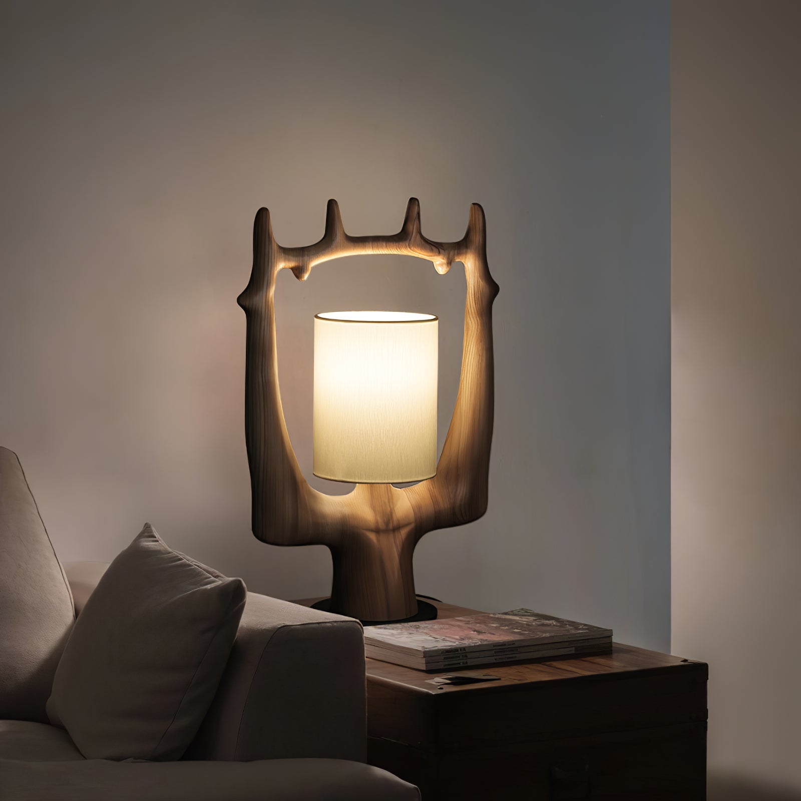 Cervina Sculptural Wood Ring Table Lamp