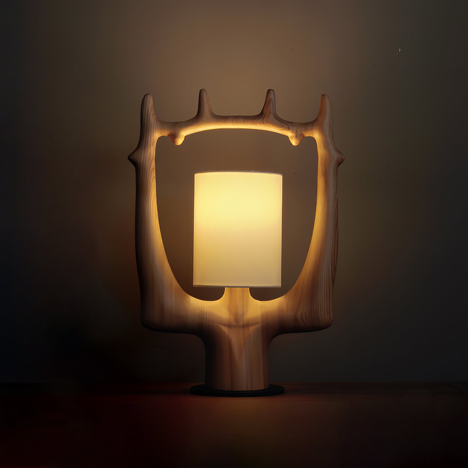 Cervina Sculptural Wood Ring Table Lamp