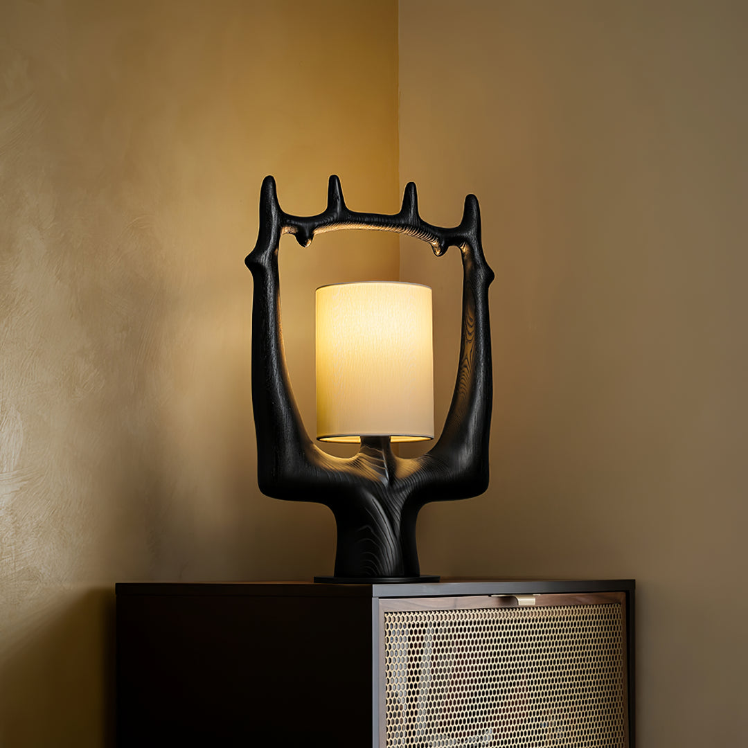 Cervina Sculptural Wood Ring Table Lamp