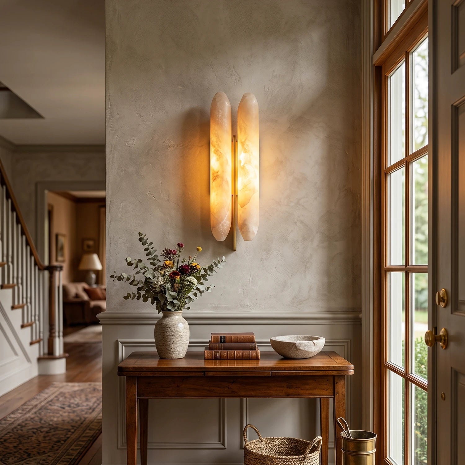 Double Husk Alabaster Wall Sconce