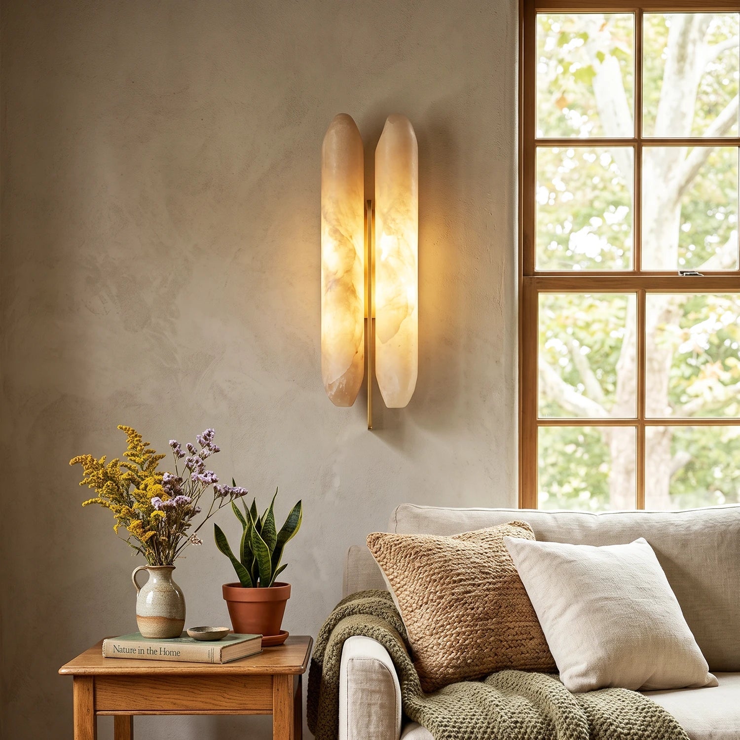 Double Husk Alabaster Wall Sconce