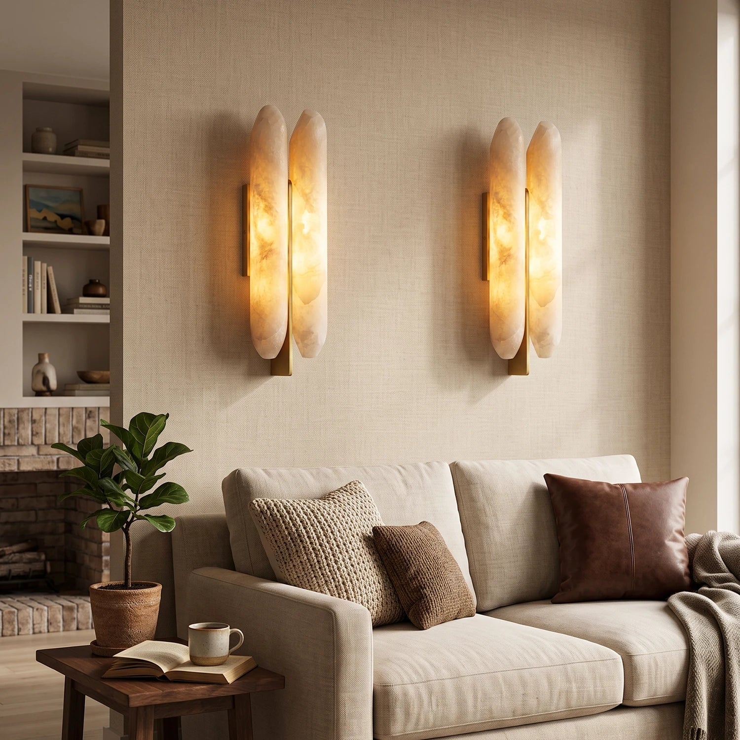 Double Husk Alabaster Wall Sconce