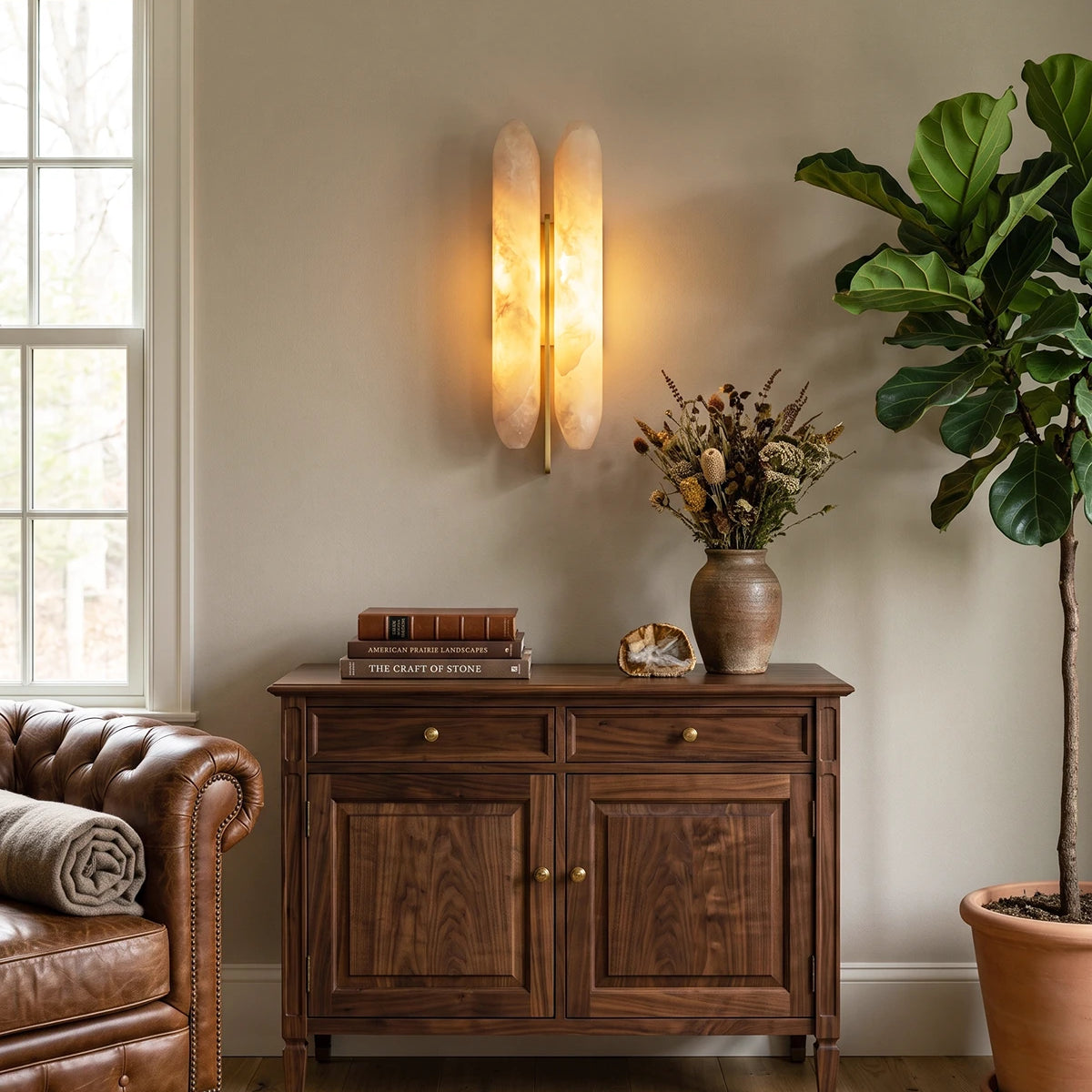 Double Husk Alabaster Wall Sconce