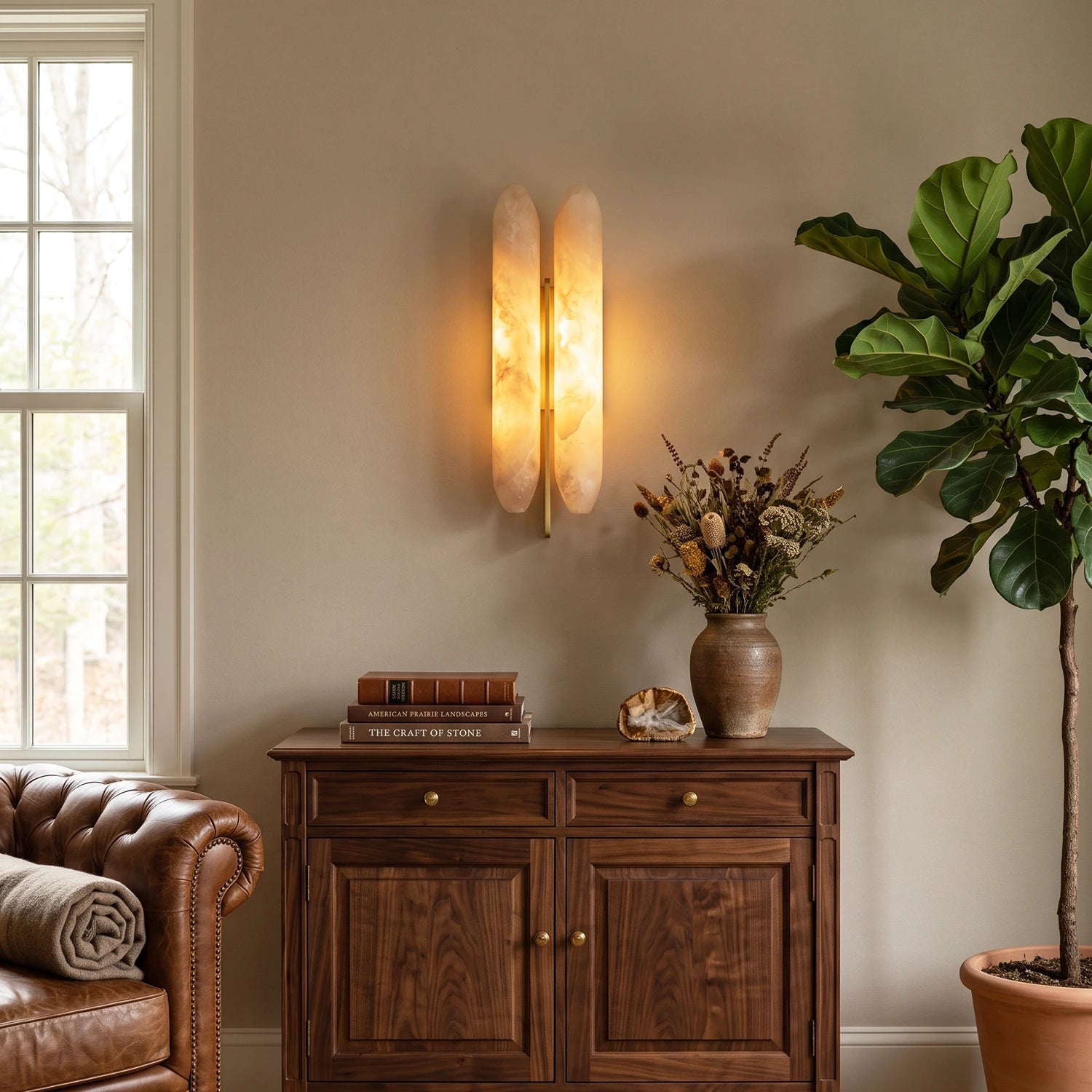 Double Husk Alabaster Wall Sconce