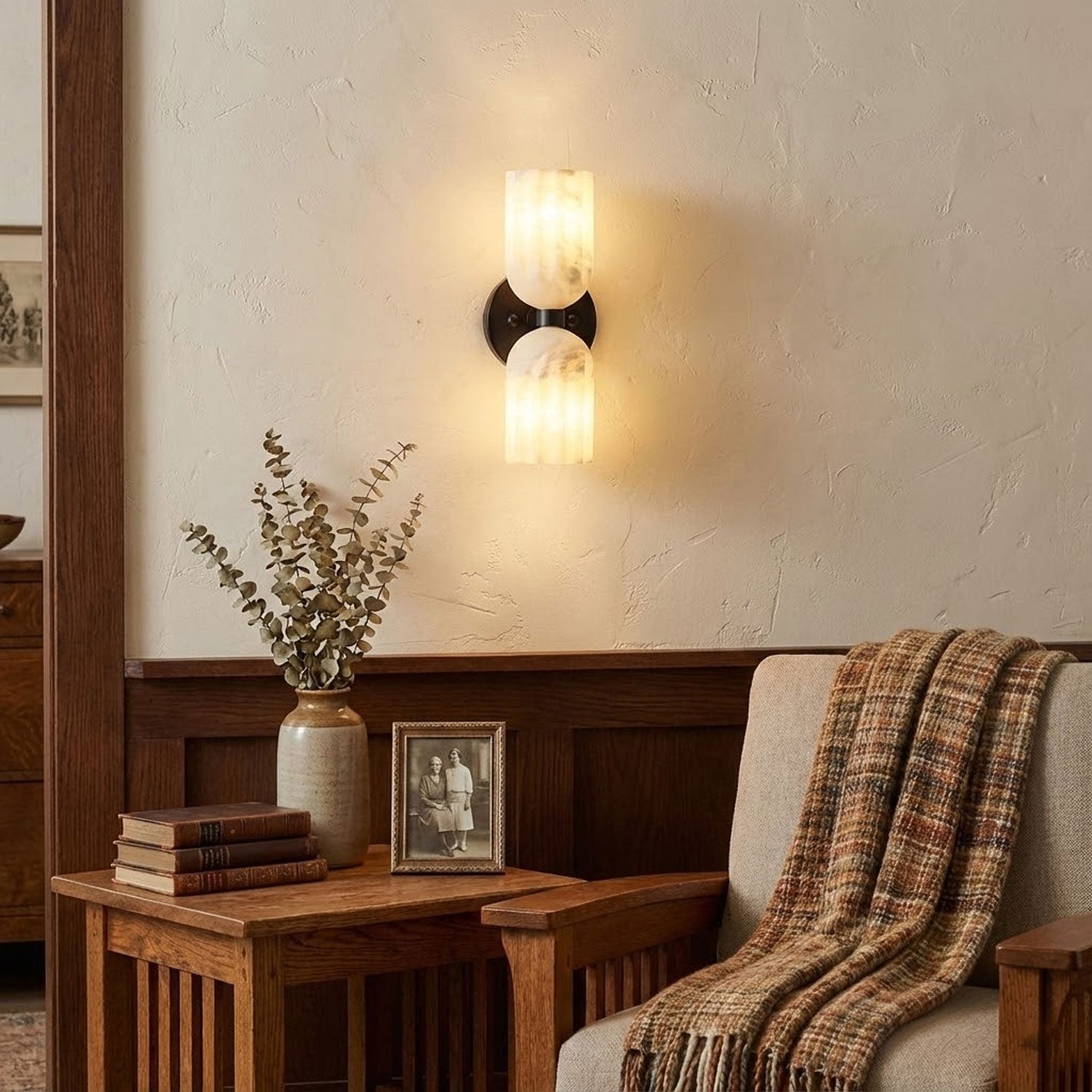 Elvara Twin Alabaster Pillar Wall Light