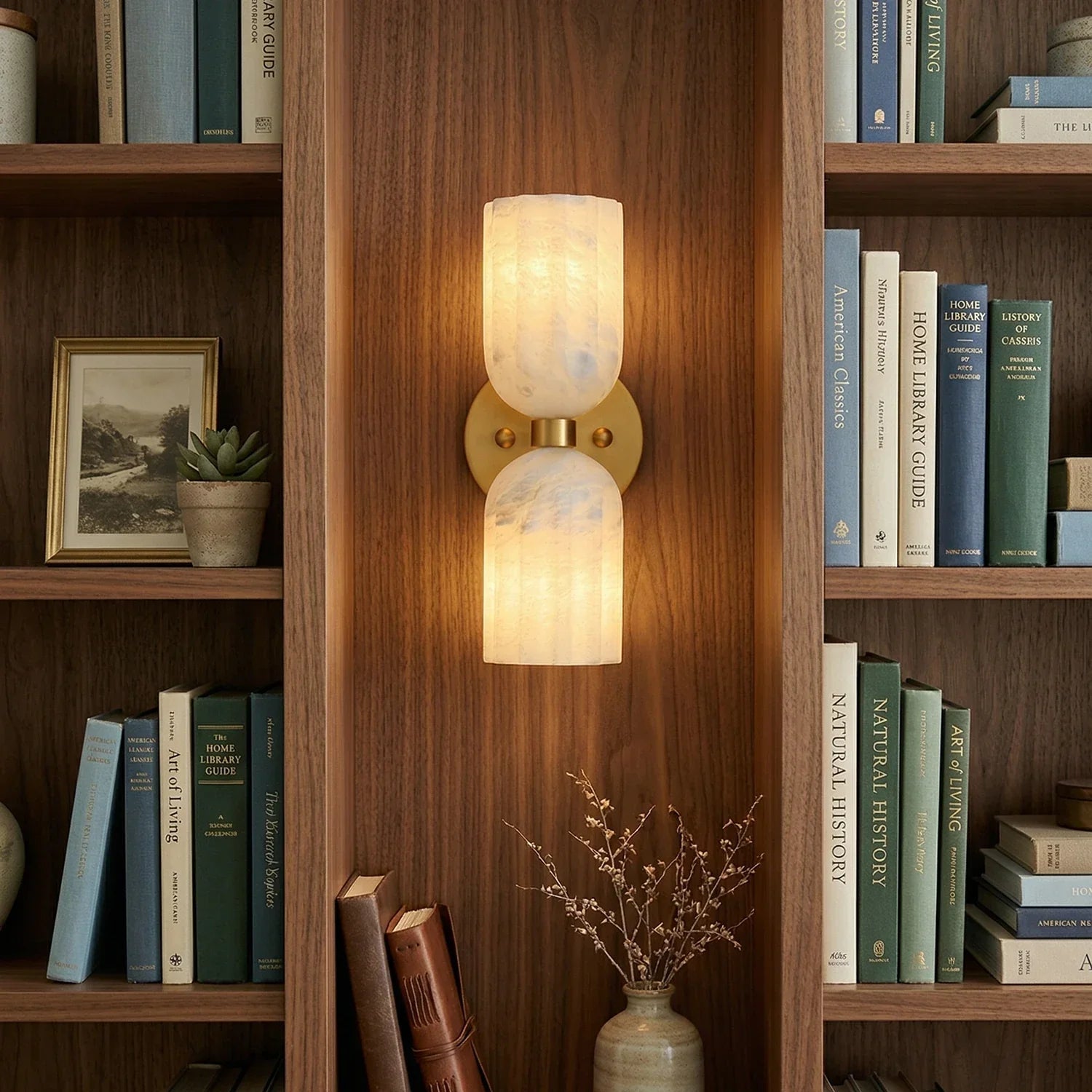 Elvara Twin Alabaster Pillar Wall Light