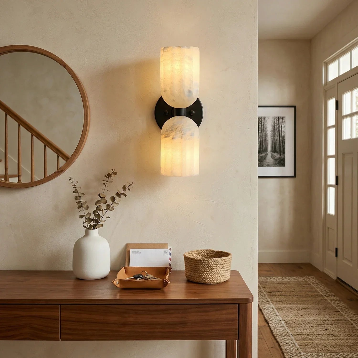 Elvara Twin Alabaster Pillar Wall Light