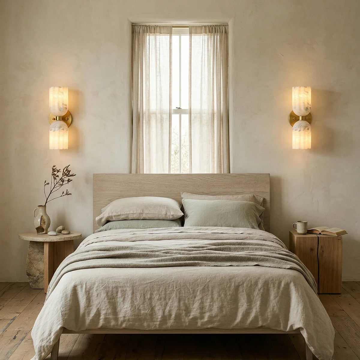 Elvara Twin Alabaster Pillar Wall Light