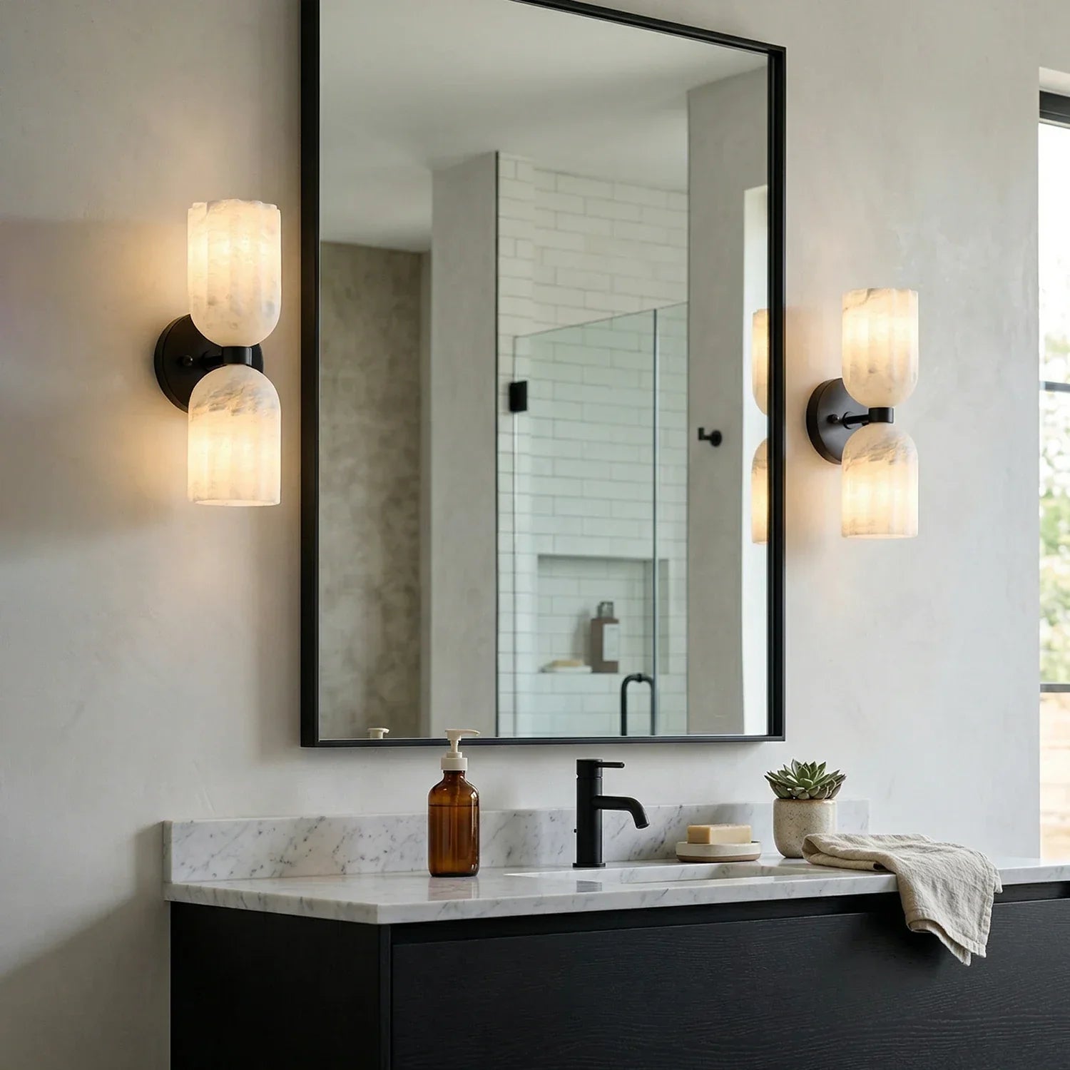 Elvara Twin Alabaster Pillar Wall Light