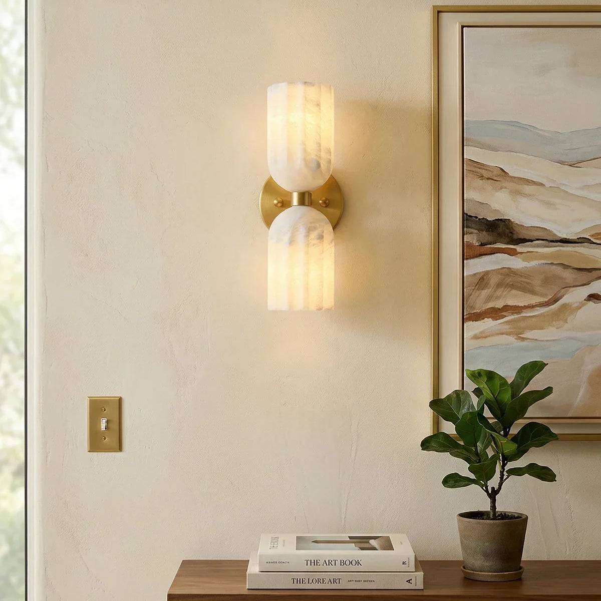 Elvara Twin Alabaster Pillar Wall Light