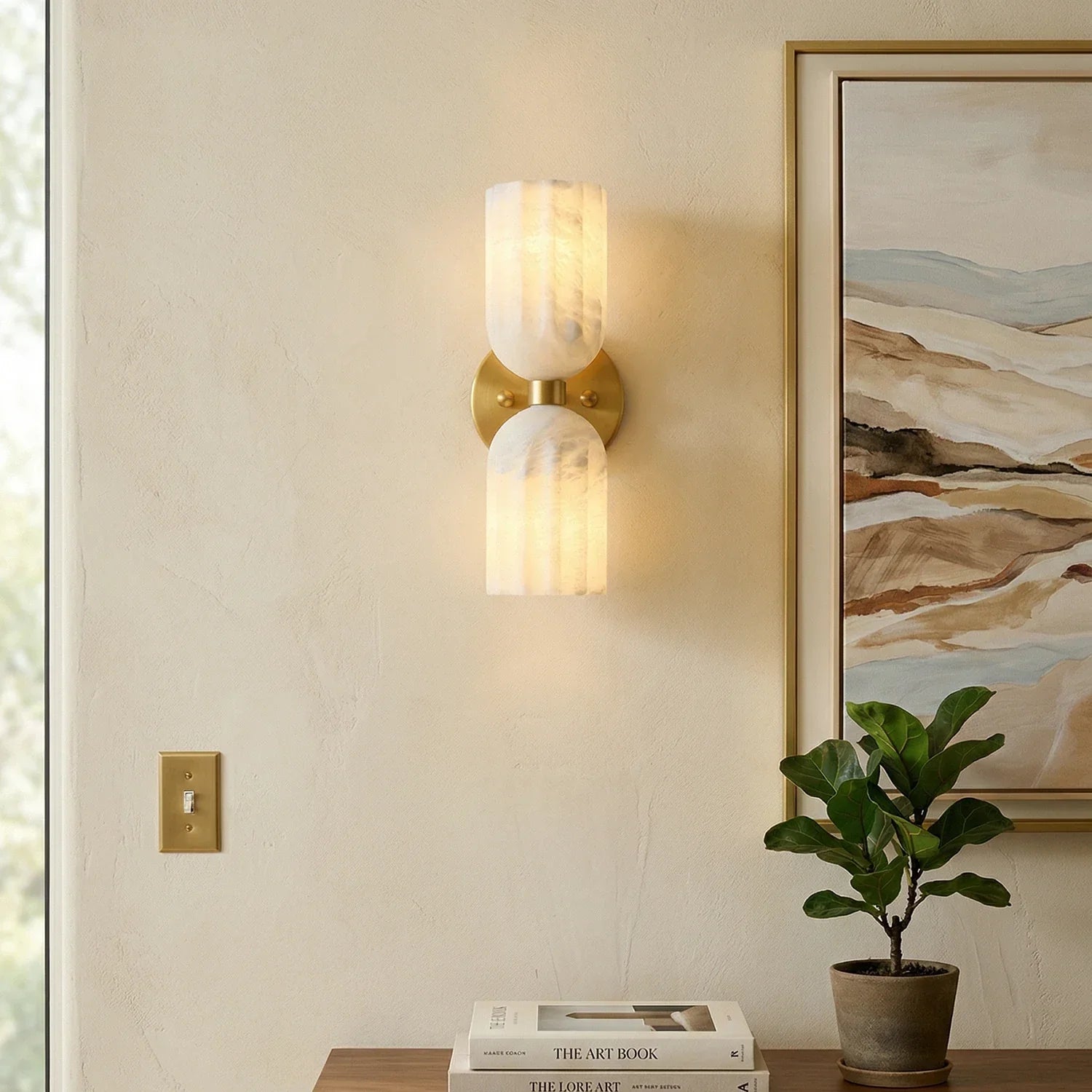 Elvara Twin Alabaster Pillar Wall Light