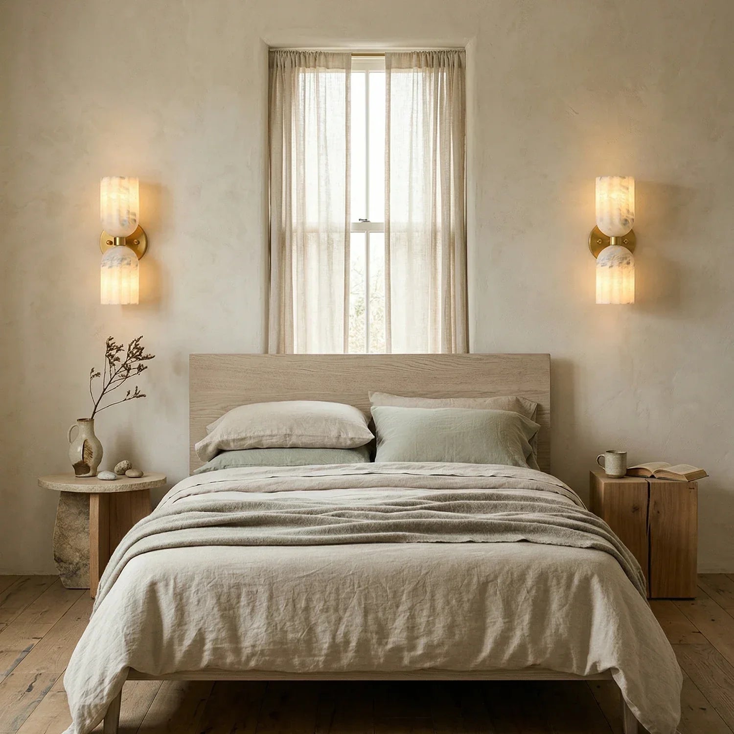 Elvara Twin Alabaster Pillar Wall Light