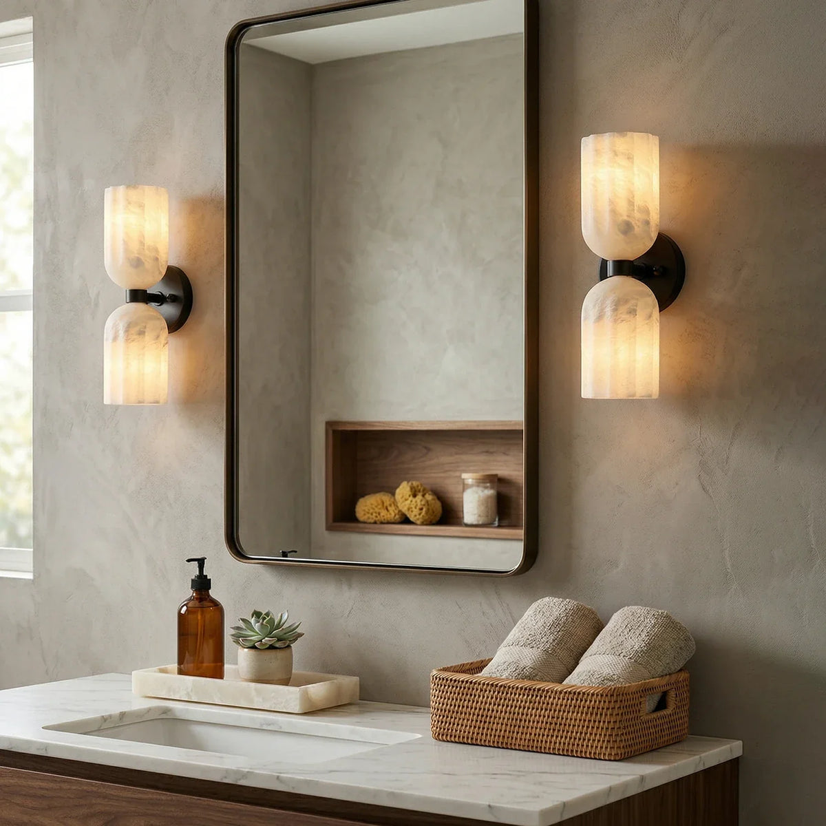Elvara Twin Alabaster Pillar Wall Light