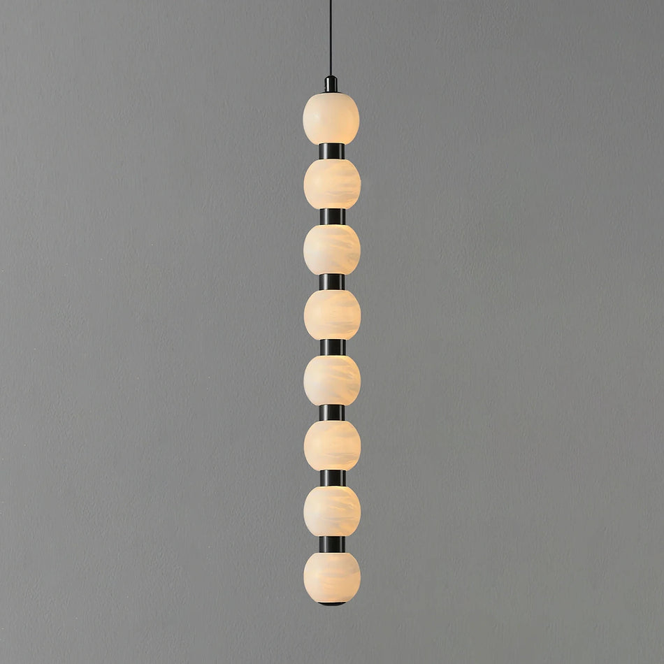Linear Orbique Alabaster Bead Pendant Light