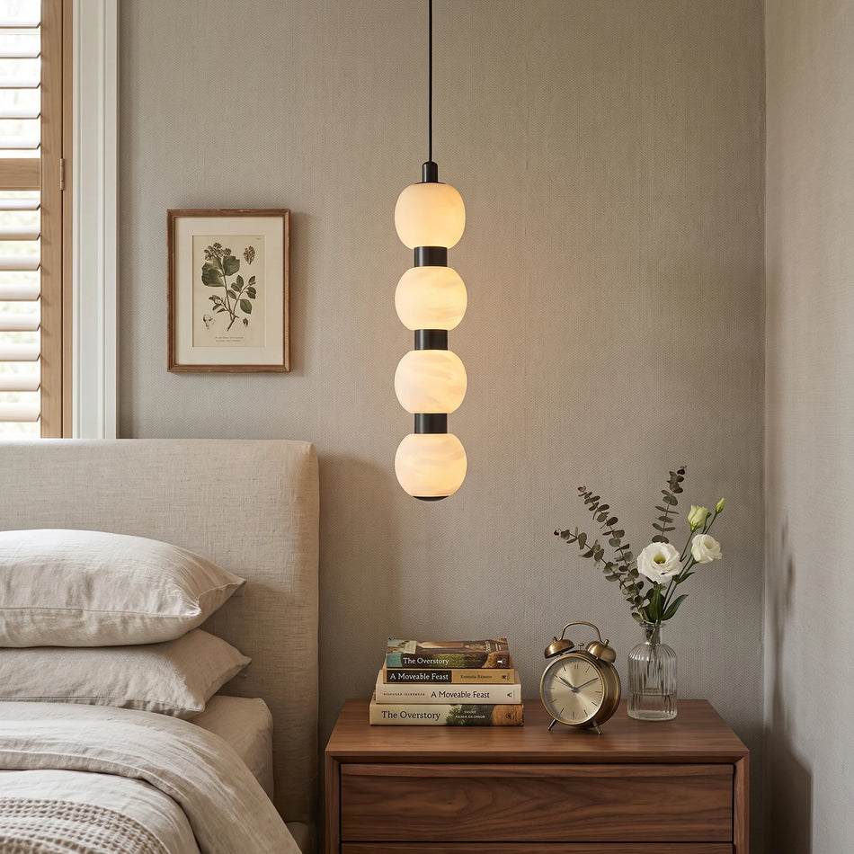 Linear Orbique Alabaster Bead Pendant Light
